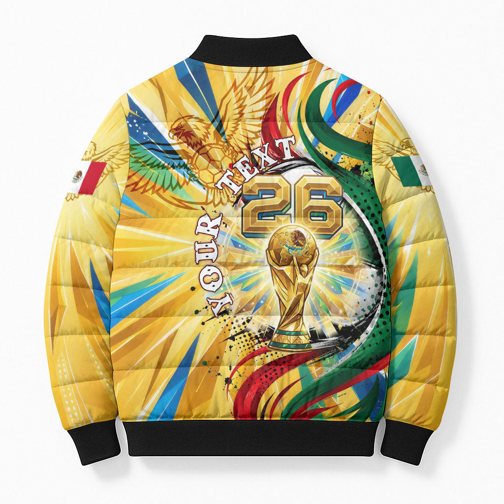 Personalized Mexico Football Victoria Sugar Skull Bomber Puffer Jacket Dia De Los Muertos Cultural Art Sunburst
