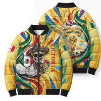 Personalized Mexico Football Victoria Sugar Skull Bomber Puffer Jacket Dia De Los Muertos Cultural Art Sunburst