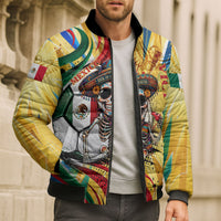 Personalized Mexico Football Victoria Sugar Skull Bomber Puffer Jacket Dia De Los Muertos Cultural Art Sunburst