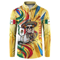 Personalized Mexico Football Victoria Sugar Skull Button Sweatshirt Dia De Los Muertos Cultural Art Sunburst