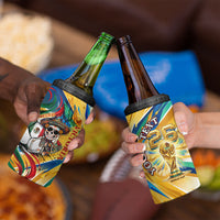 Personalized Mexico Football Victoria Sugar Skull 4 in 1 Can Cooler Tumbler Dia De Los Muertos Cultural Art Sunburst