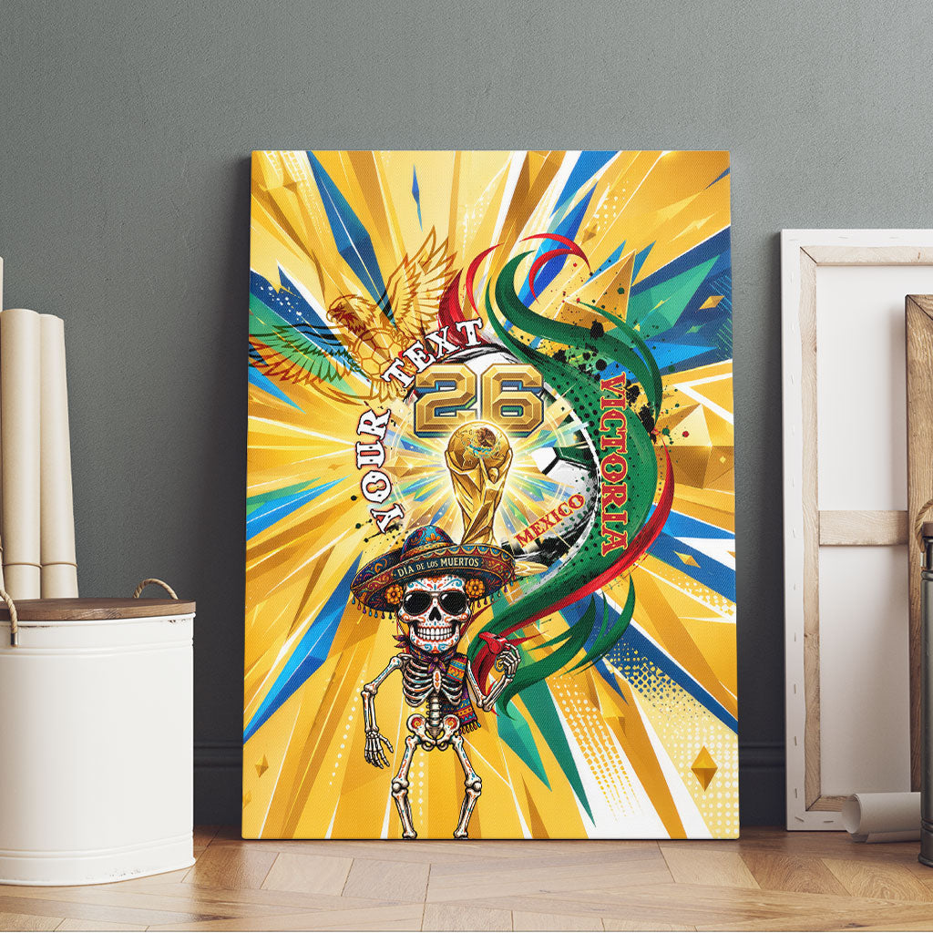Personalized Mexico Football Victoria Sugar Skull Canvas Wall Art Dia De Los Muertos Cultural Art Sunburst