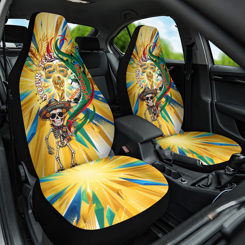 Personalized Mexico Football Victoria Sugar Skull Car Seat Cover Dia De Los Muertos Cultural Art Sunburst