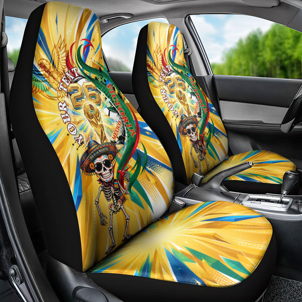 Personalized Mexico Football Victoria Sugar Skull Car Seat Cover Dia De Los Muertos Cultural Art Sunburst