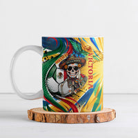 Personalized Mexico Football Victoria Sugar Skull Ceramic Mug Dia De Los Muertos Cultural Art Sunburst