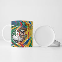 Personalized Mexico Football Victoria Sugar Skull Ceramic Mug Dia De Los Muertos Cultural Art Sunburst