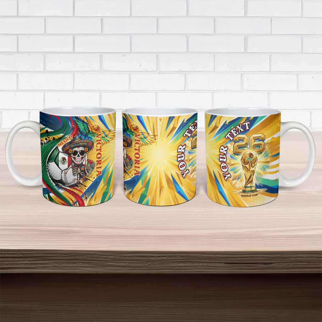 Personalized Mexico Football Victoria Sugar Skull Ceramic Mug Dia De Los Muertos Cultural Art Sunburst