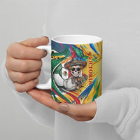 Personalized Mexico Football Victoria Sugar Skull Ceramic Mug Dia De Los Muertos Cultural Art Sunburst
