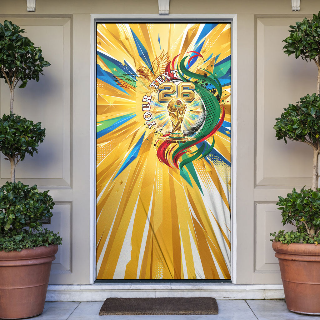 Personalized Mexico Football Victoria Sugar Skull Door Cover Dia De Los Muertos Cultural Art Sunburst
