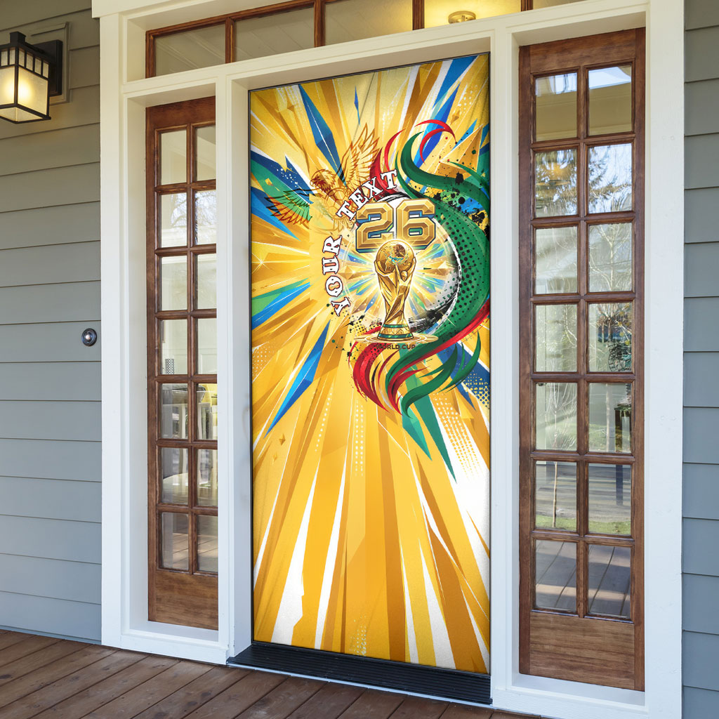 Personalized Mexico Football Victoria Sugar Skull Door Cover Dia De Los Muertos Cultural Art Sunburst