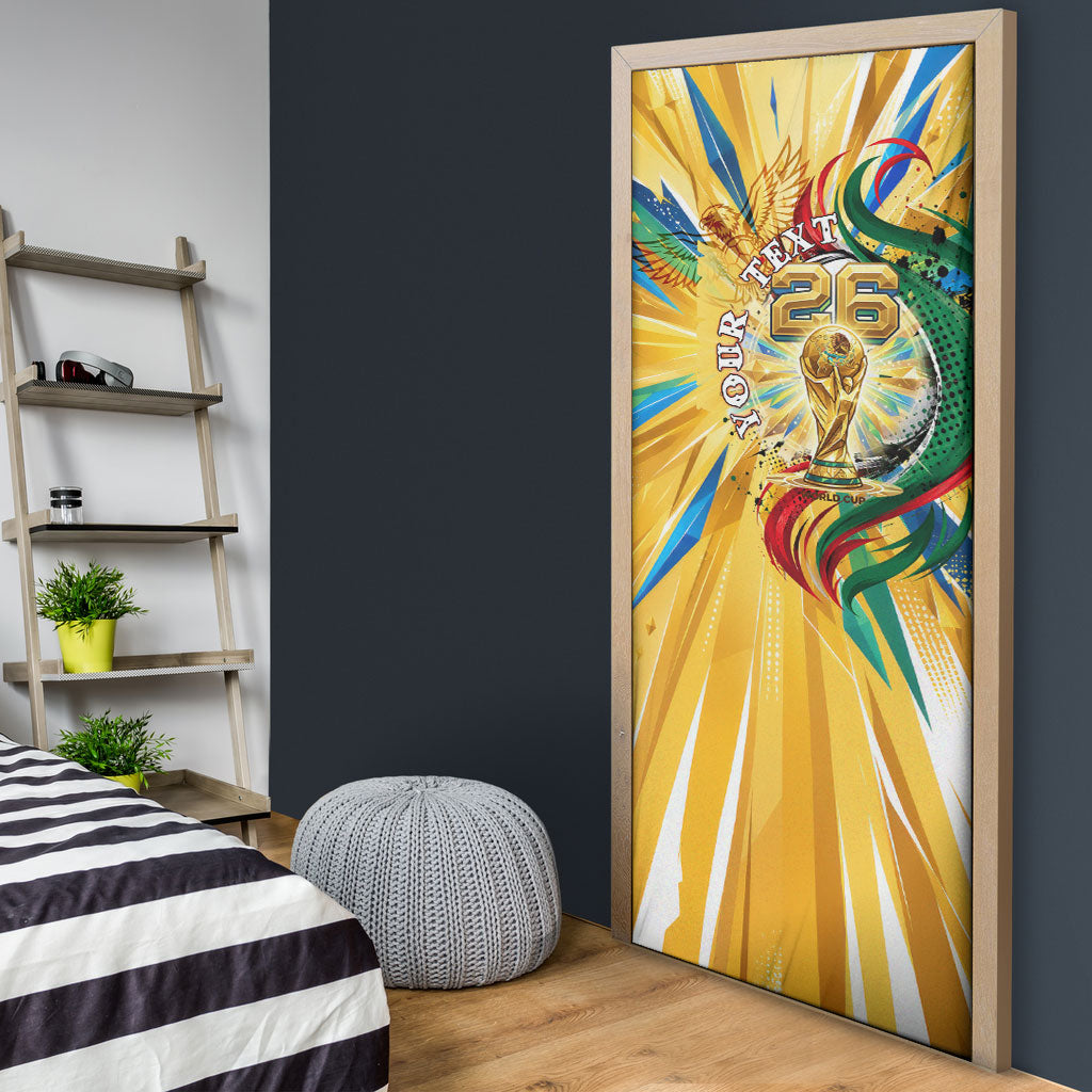 Personalized Mexico Football Victoria Sugar Skull Door Cover Dia De Los Muertos Cultural Art Sunburst