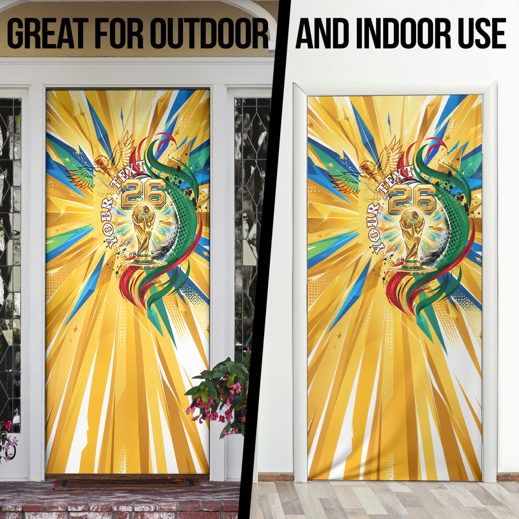 Personalized Mexico Football Victoria Sugar Skull Door Cover Dia De Los Muertos Cultural Art Sunburst
