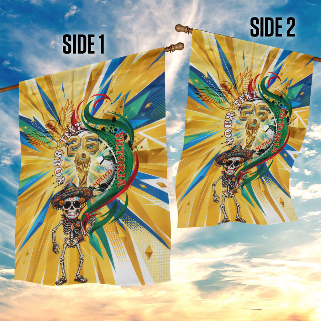 Personalized Mexico Football Victoria Sugar Skull Garden Flag Dia De Los Muertos Cultural Art Sunburst