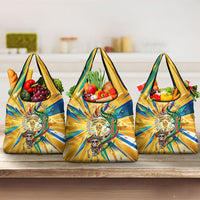 Personalized Mexico Football Victoria Sugar Skull Grocery Bag Dia De Los Muertos Cultural Art Sunburst