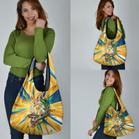 Personalized Mexico Football Victoria Sugar Skull Grocery Bag Dia De Los Muertos Cultural Art Sunburst
