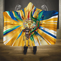 Personalized Mexico Football Victoria Sugar Skull Hooded Blanket Dia De Los Muertos Cultural Art Sunburst