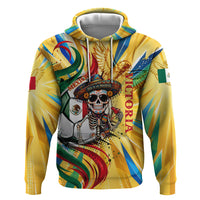 Personalized Mexico Football Victoria Sugar Skull Hoodie Dia De Los Muertos Cultural Art Sunburst
