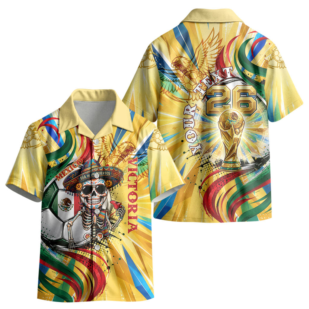Personalized Mexico Football Victoria Sugar Skull Kid Hawaiian Shirt Dia De Los Muertos Cultural Art Sunburst