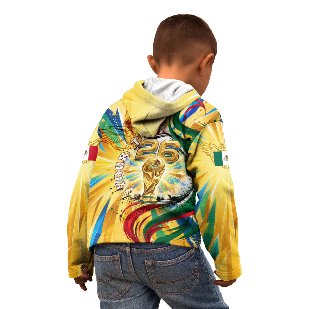 Personalized Mexico Football Victoria Sugar Skull Kid Hoodie Dia De Los Muertos Cultural Art Sunburst
