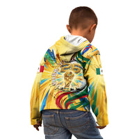Personalized Mexico Football Victoria Sugar Skull Kid Hoodie Dia De Los Muertos Cultural Art Sunburst