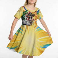 Personalized Mexico Football Victoria Sugar Skull Kid Short Sleeve Dress Dia De Los Muertos Cultural Art Sunburst