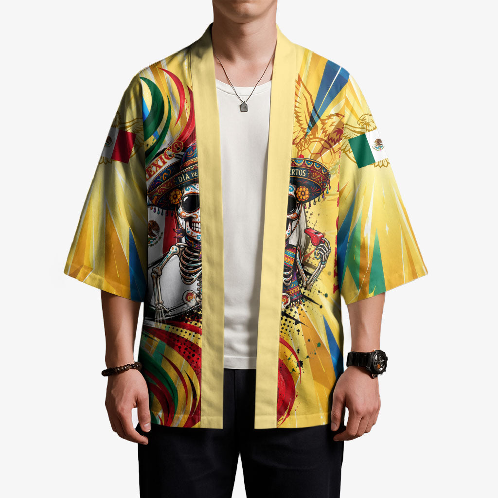 Personalized Mexico Football Victoria Sugar Skull Kimono Dia De Los Muertos Cultural Art Sunburst