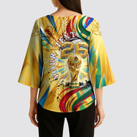 Personalized Mexico Football Victoria Sugar Skull Kimono Sleeve Blouse Dia De Los Muertos Cultural Art Sunburst