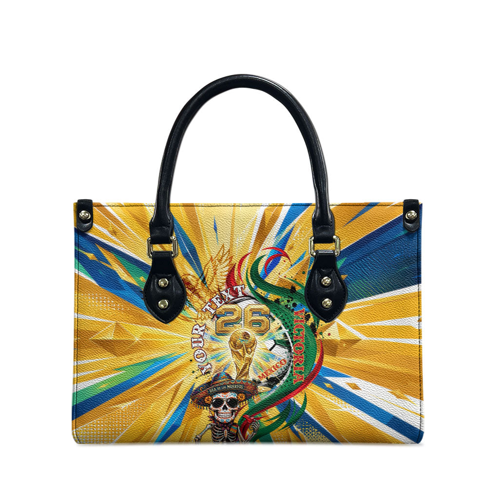 Personalized Mexico Football Victoria Sugar Skull Leather Bag Dia De Los Muertos Cultural Art Sunburst