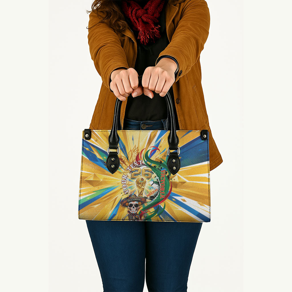 Personalized Mexico Football Victoria Sugar Skull Leather Bag Dia De Los Muertos Cultural Art Sunburst