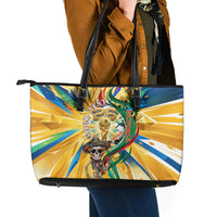 Personalized Mexico Football Victoria Sugar Skull Leather Tote Bag Dia De Los Muertos Cultural Art Sunburst