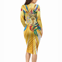 Personalized Mexico Football Victoria Sugar Skull Long Sleeve Bodycon Dress Dia De Los Muertos Cultural Art Sunburst
