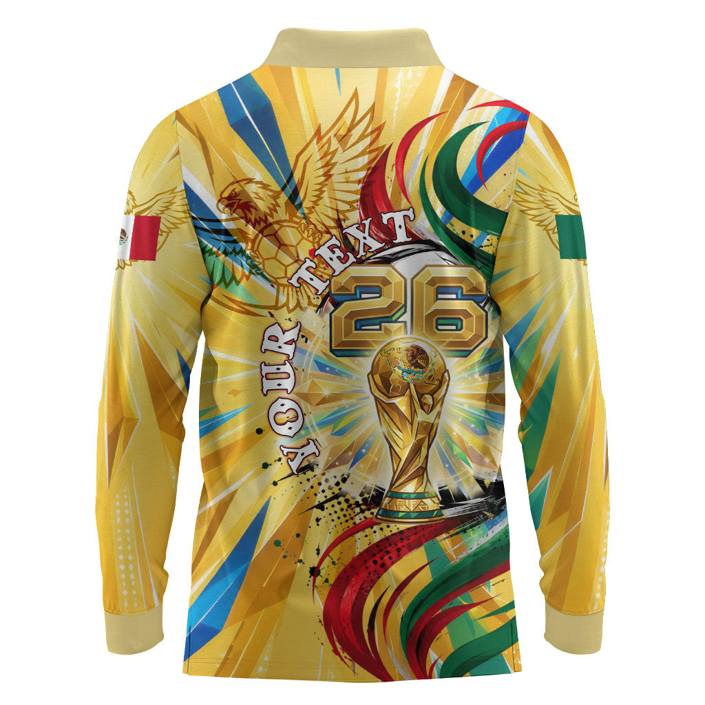 Personalized Mexico Football Victoria Sugar Skull Long Sleeve Polo Shirt Dia De Los Muertos Cultural Art Sunburst
