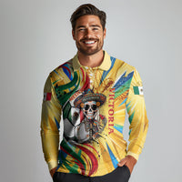 Personalized Mexico Football Victoria Sugar Skull Long Sleeve Polo Shirt Dia De Los Muertos Cultural Art Sunburst