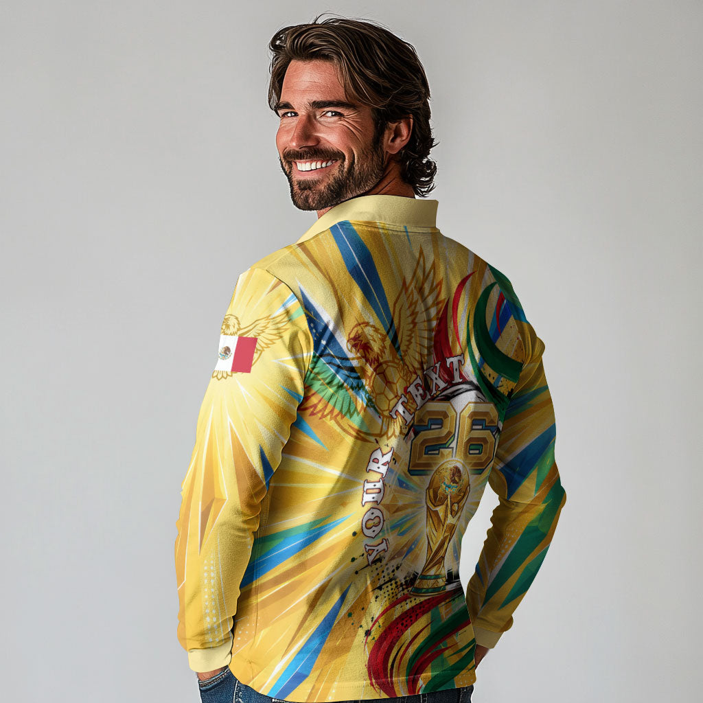 Personalized Mexico Football Victoria Sugar Skull Long Sleeve Polo Shirt Dia De Los Muertos Cultural Art Sunburst