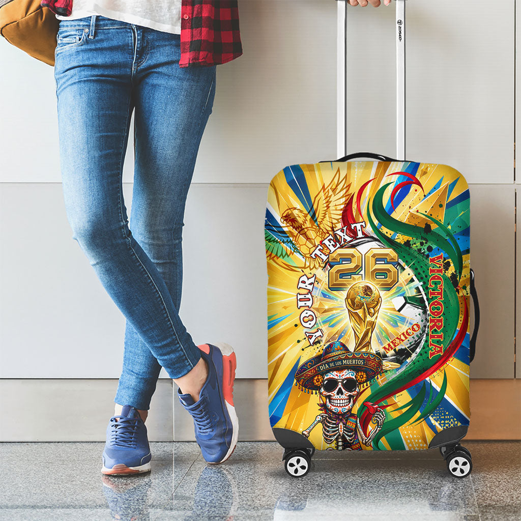 Personalized Mexico Football Victoria Sugar Skull Luggage Cover Dia De Los Muertos Cultural Art Sunburst