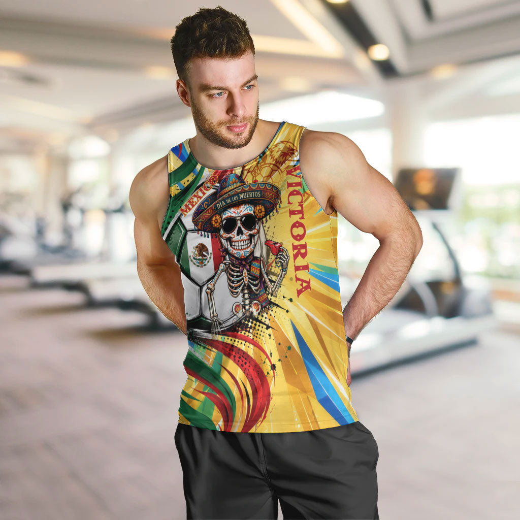 Personalized Mexico Football Victoria Sugar Skull Men Tank Top Dia De Los Muertos Cultural Art Sunburst