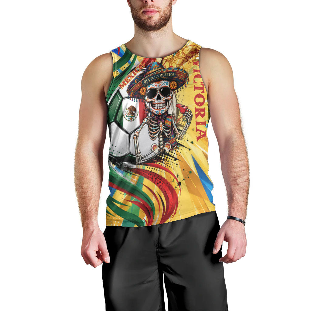 Personalized Mexico Football Victoria Sugar Skull Men Tank Top Dia De Los Muertos Cultural Art Sunburst