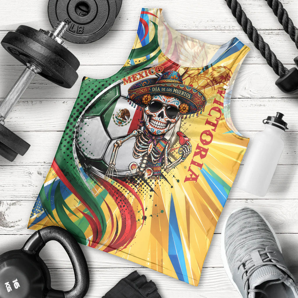 Personalized Mexico Football Victoria Sugar Skull Men Tank Top Dia De Los Muertos Cultural Art Sunburst