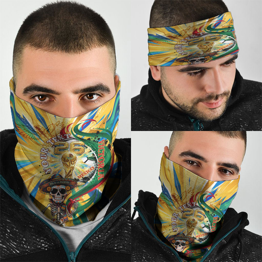 Personalized Mexico Football Victoria Sugar Skull Neck Gaiter Dia De Los Muertos Cultural Art Sunburst