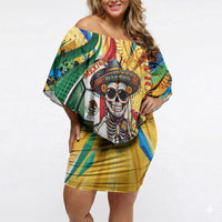 Personalized Mexico Football Victoria Sugar Skull Off Shoulder Short Dress Dia De Los Muertos Cultural Art Sunburst