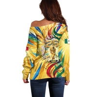 Personalized Mexico Football Victoria Sugar Skull Off Shoulder Sweater Dia De Los Muertos Cultural Art Sunburst