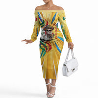 Personalized Mexico Football Victoria Sugar Skull Off The Shoulder Long Sleeve Dress Dia De Los Muertos Cultural Art Sunburst