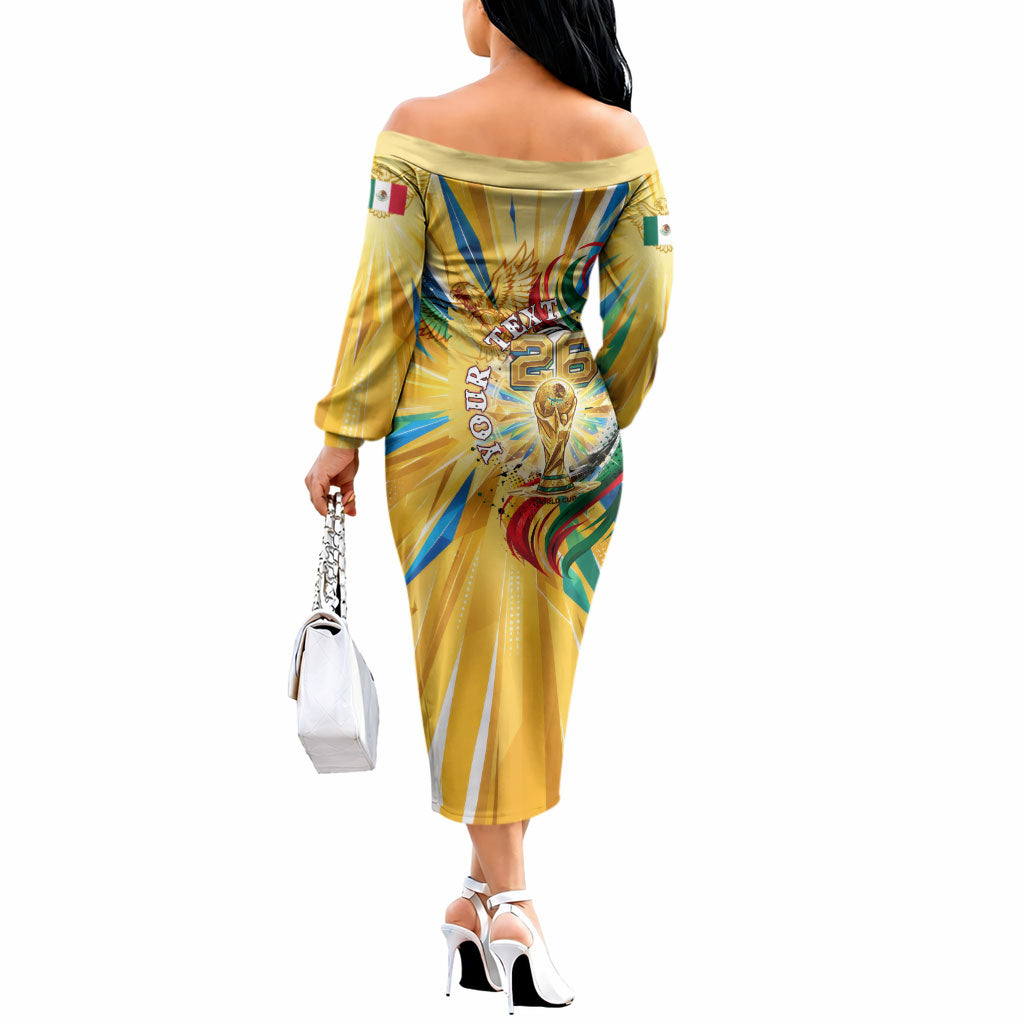 Personalized Mexico Football Victoria Sugar Skull Off The Shoulder Long Sleeve Dress Dia De Los Muertos Cultural Art Sunburst