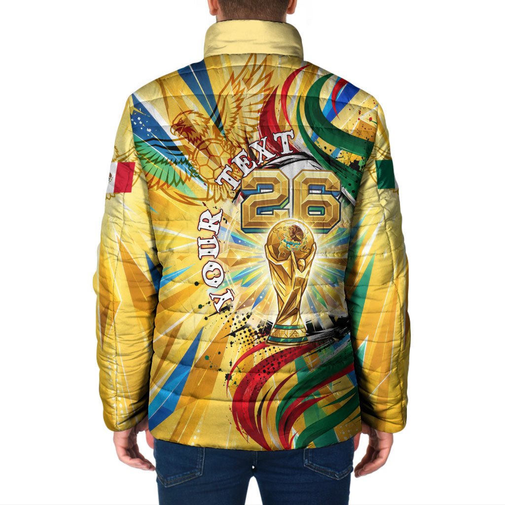 Personalized Mexico Football Victoria Sugar Skull Padded Jacket Dia De Los Muertos Cultural Art Sunburst