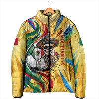 Personalized Mexico Football Victoria Sugar Skull Padded Jacket Dia De Los Muertos Cultural Art Sunburst