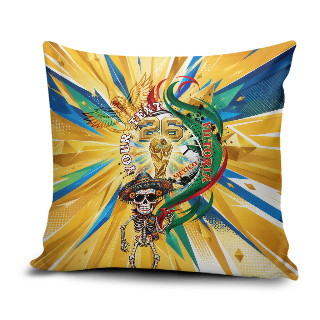 Personalized Mexico Football Victoria Sugar Skull Pillow Cover Dia De Los Muertos Cultural Art Sunburst