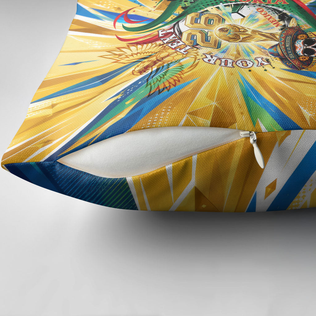 Personalized Mexico Football Victoria Sugar Skull Pillow Cover Dia De Los Muertos Cultural Art Sunburst