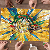 Personalized Mexico Football Victoria Sugar Skull Puzzle Dia De Los Muertos Cultural Art Sunburst