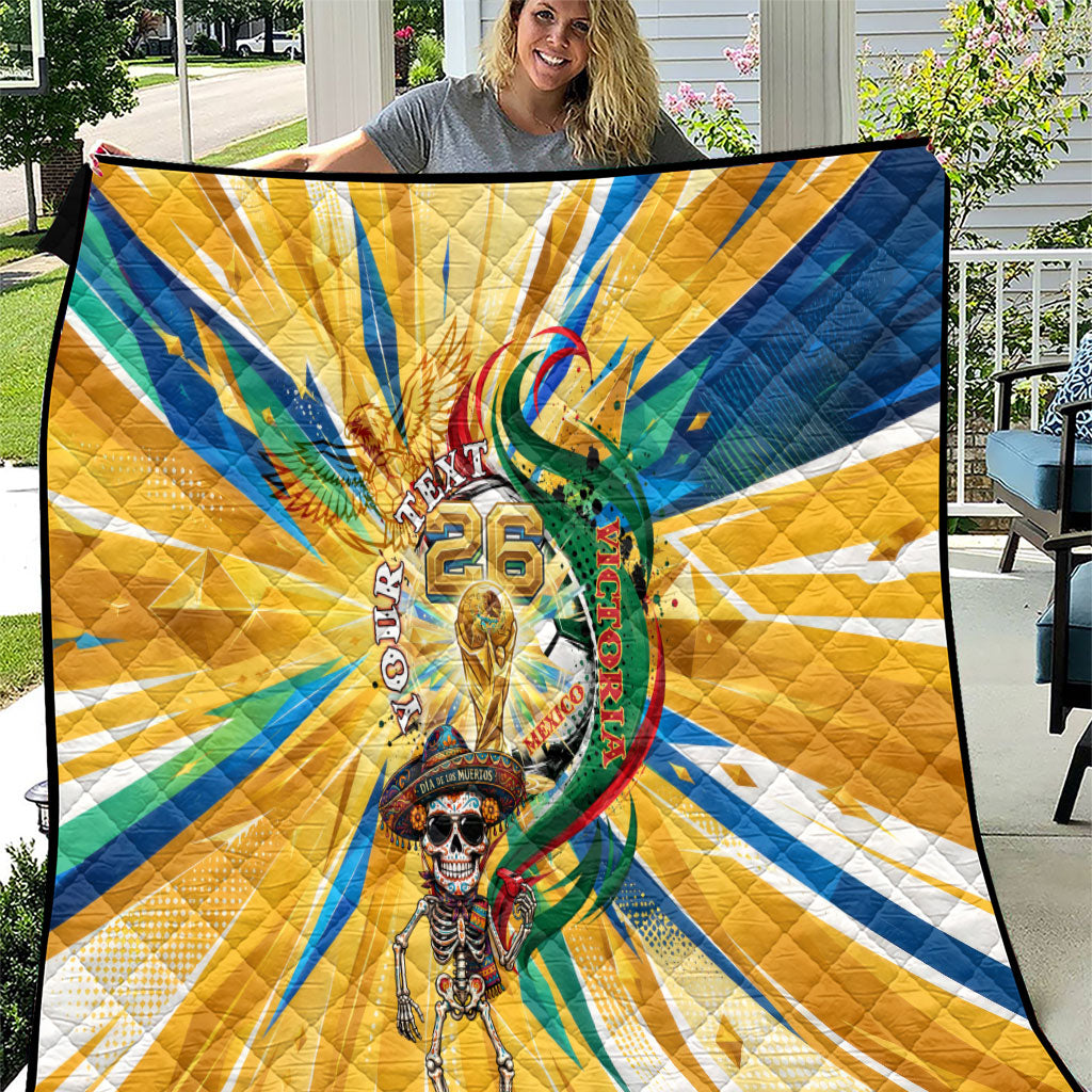 Personalized Mexico Football Victoria Sugar Skull Quilt Dia De Los Muertos Cultural Art Sunburst