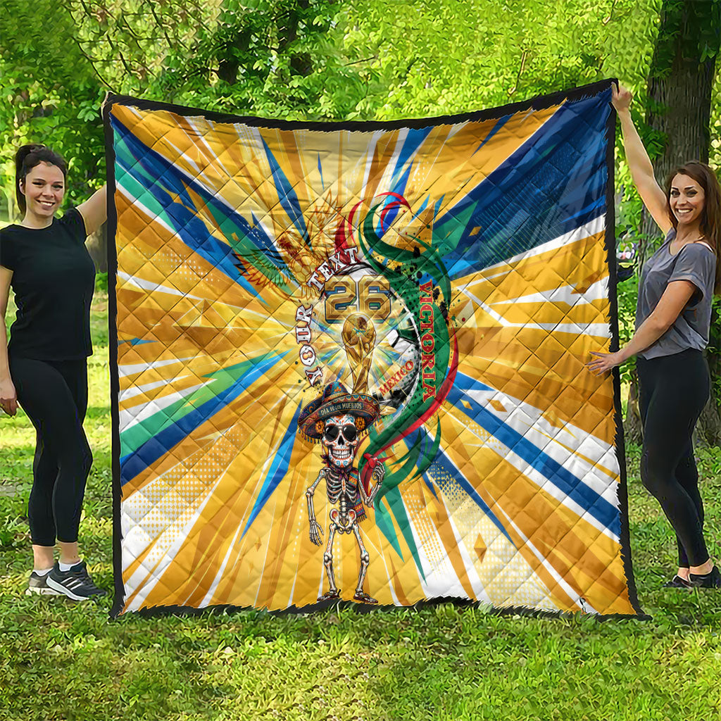 Personalized Mexico Football Victoria Sugar Skull Quilt Dia De Los Muertos Cultural Art Sunburst